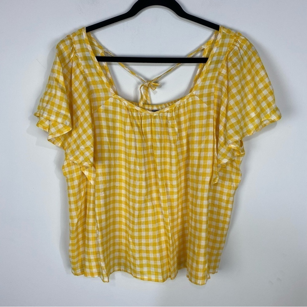 Old Navy Square Neck Yellow White Check Checkerboard Plaid Flowy Ruffle Summer